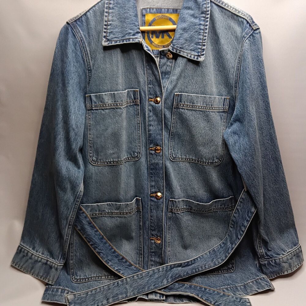 Nwt Michael Kors Premium Denim Jacket Blue Stone Wash Women's Size XL Msrp $195